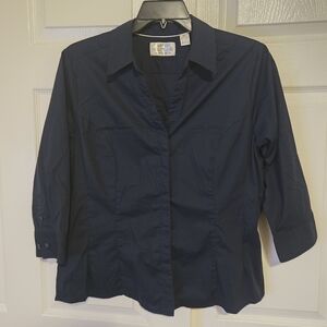 Riders Dark Blue Button Up 3/4 Sleeve Shirt